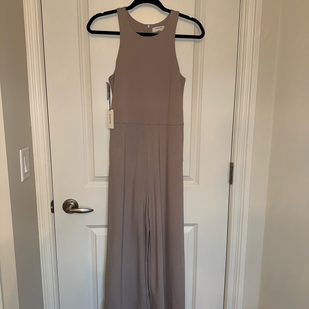 Aritzia Sleeveless Wide-Leg Jumpsuit in Taupe